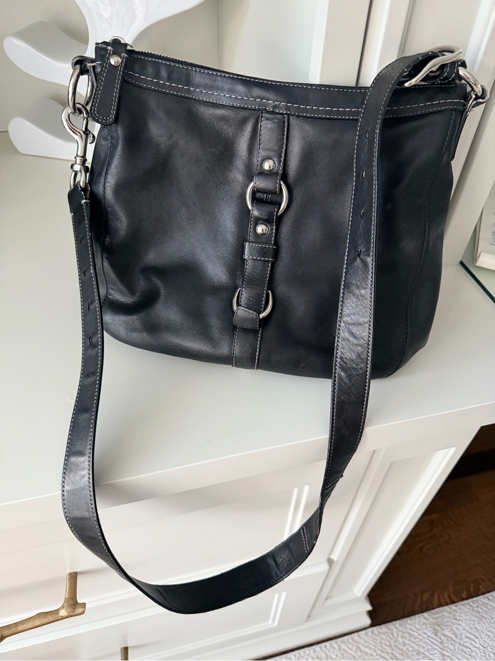 Vintage Y2K COACH Black Leather Chelsea Hobo Medium Purse Bag 14018